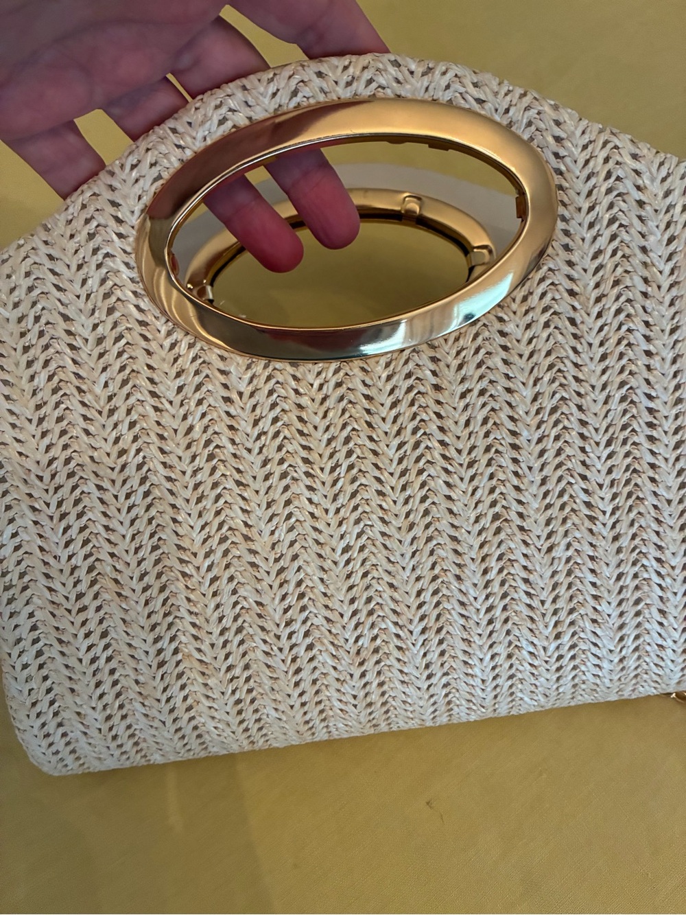 Woven Straw Clutch with Gold Accent - Cream